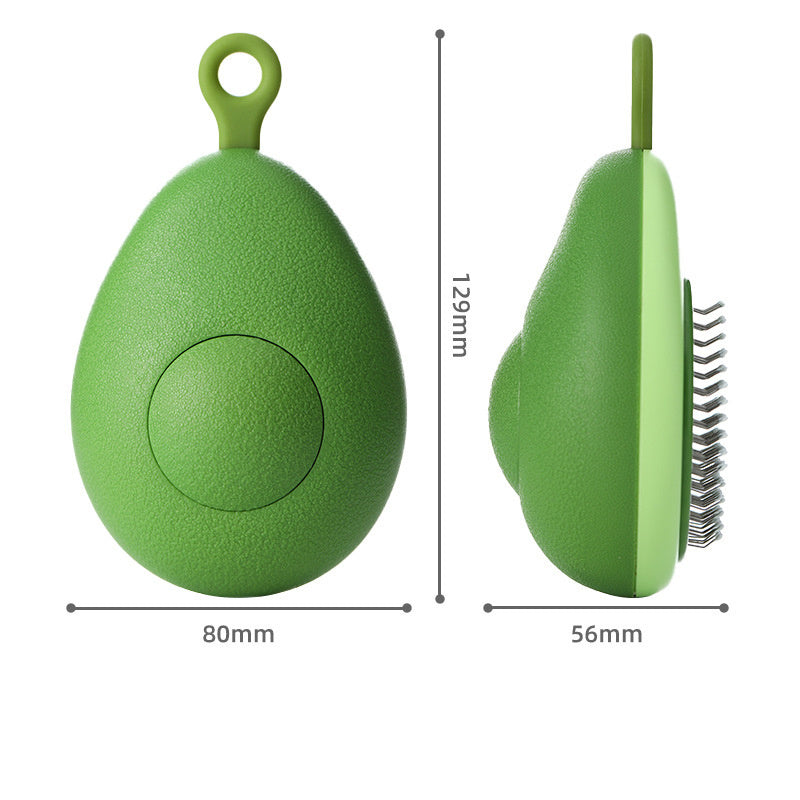 Green self-cleaning pet grooming brush with dimensions: 129mm height, 80mm width, 56mm depth