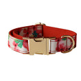 Load image into Gallery viewer, Rolled up red floral dog leash with gold clasp
