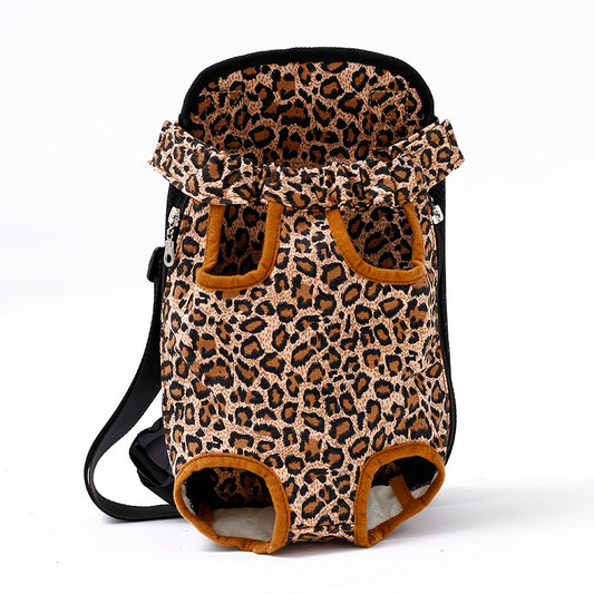 Leopard print breathable pet carrier with adjustable straps
