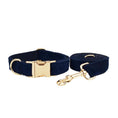 Charger l'image dans la visionneuse de la galerie, Navy blue corduroy dog collar and matching leash with gold clip and buckle
