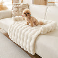 Load image into Gallery viewer, Small poodle sitting on ivory white plush dog mat on white sofa with matching decorative pillow
