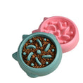 Load image into Gallery viewer, Green and pink slow feeder bowls filled with dry pet food and water on white background
