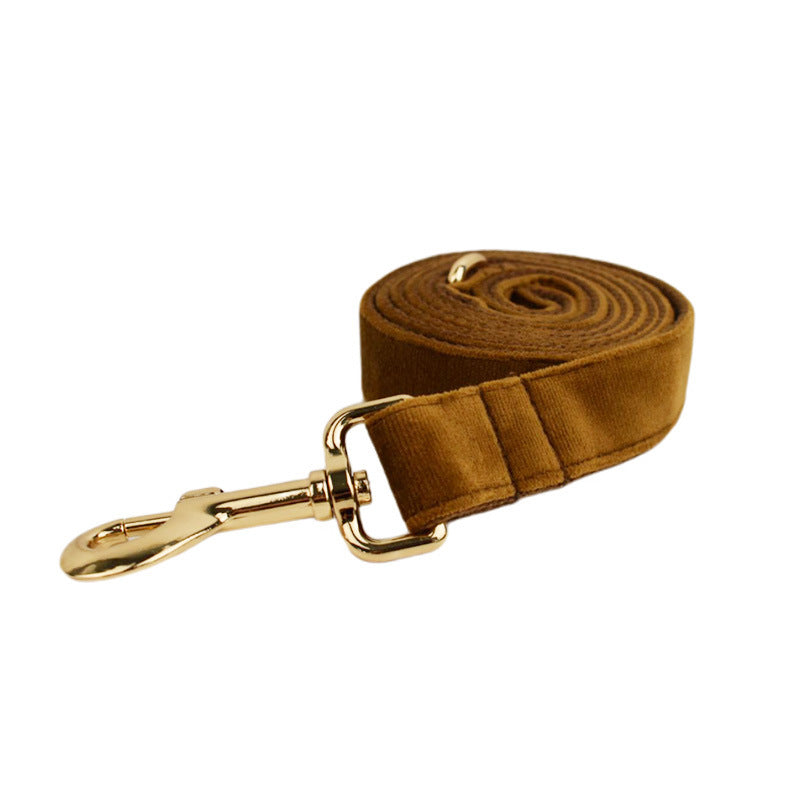 Brown velvet dog leash with gold-tone clasp