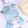 Load image into Gallery viewer, Blue floral dog pajamas laid flat with ribbed collar and sleeve trims
