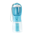 Load image into Gallery viewer, Light blue dog water and food bottle with feeding bowl and wrist strap against white background
