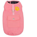 Charger l'image dans la visionneuse de la galerie, Pink insulated dog coat with front pocket and leash ring displayed flat
