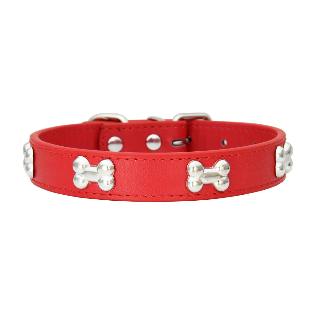 Faux Leather Dog Collar with Bone Studs