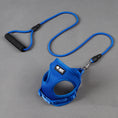 Load image into Gallery viewer, Blue mesh dog harness with foam-handle leash laid flat
