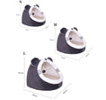 Load image into Gallery viewer, Size guide showing small, medium, and large dark gray plush pet houses with dimensions
