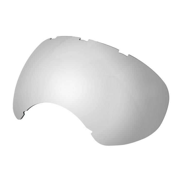 Silver reflective replacement lens for pet goggles with notches for attachment