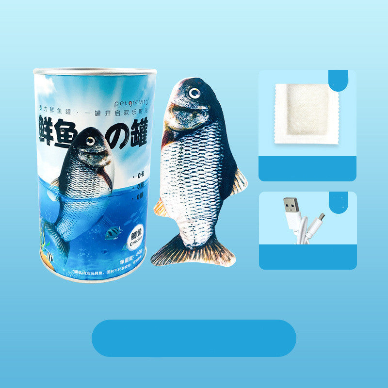 Fish cat toy with packaging, including catnip and USB charging cable shown