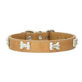 Load image into Gallery viewer, Yellow PU leather dog collar with silver bone studs
