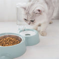 Cargar la imagen en la vista de la galería, Gray cat drinking water from green automatic pet feeding station with stainless steel food bowl
