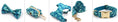 Load image into Gallery viewer, Set of dog accessories featuring blue tie-dye bow tie, waste bag holder, harness, leash, and collar

