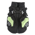 Charger l'image dans la visionneuse de la galerie, Black insulated dog vest with zipper front, harness straps, and light green accent pockets
