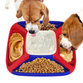 Load image into Gallery viewer, Two dogs drinking and licking from the red and blue multifunctional feeder with dry food, lick treats, and water

