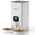 Load image into Gallery viewer, Black automatic pet food feeder with top transparent container showing dry food and digital display on front

