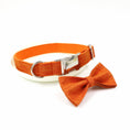 Load image into Gallery viewer, Orange polyester dog collar with silver metal buckle and detachable bow
