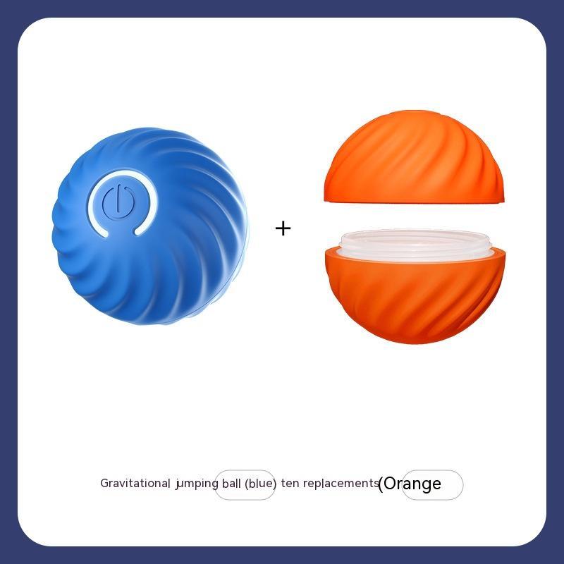 Blue LED jumping ball with opened orange replacement shell half