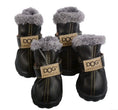 Cargar la imagen en la vista de la galería, Set of black winter dog boots with gray faux fur lining and rubber soles
