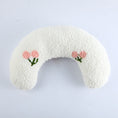Load image into Gallery viewer, White U-shaped plush pet pillow with pink flower embroidery on white background
