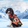 Charger l'image dans la visionneuse de la galerie, Small black and white dog outdoors wearing a warm orange camo fleece dog jacket with zippered pockets  
