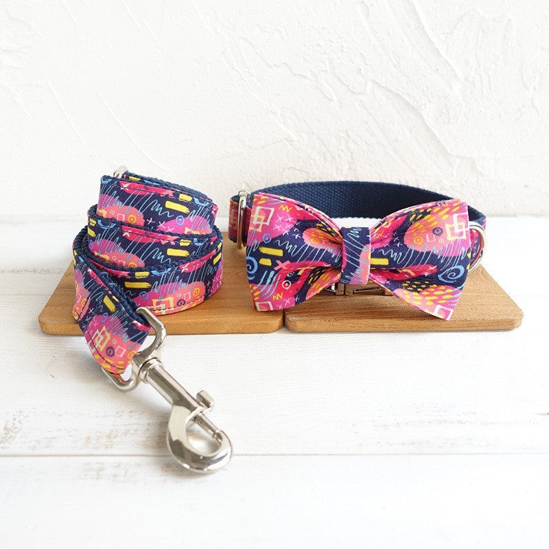 Pet leash dog hoop bow tie jewelry