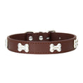 Load image into Gallery viewer, Brown PU leather dog collar with silver bone stud detailing
