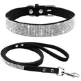 Load image into Gallery viewer, Black crystal-embellished dog collar and matching leash set on white background
