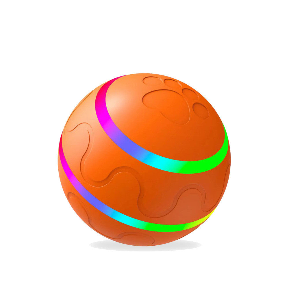 Orange intelligent cat ball with paw print design and LED light strips