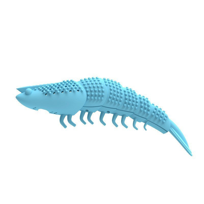 Blue rubber lizard-shaped cat toy with textured bumps and segmented body, isolated on white background