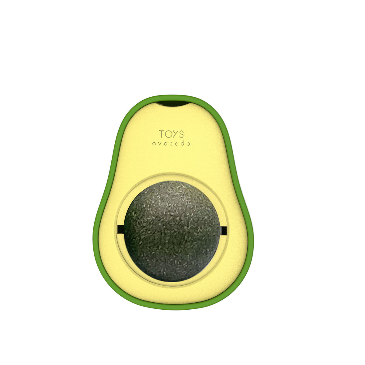 Avocado catnip toy with dark green catnip ball as single item isolated on white background