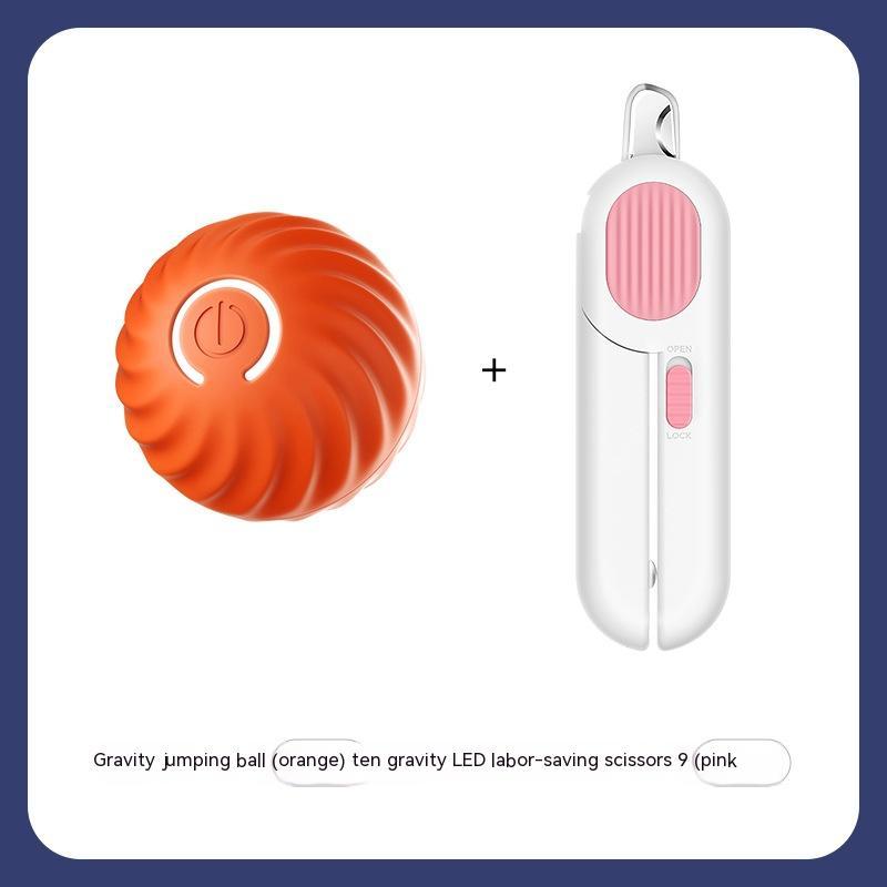 Orange LED jumping ball with white and pink LED scissors