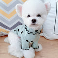 Load image into Gallery viewer, Small white dog facing front wearing mint green ribbed turtleneck shirt with black polka dots and ruffled collar
