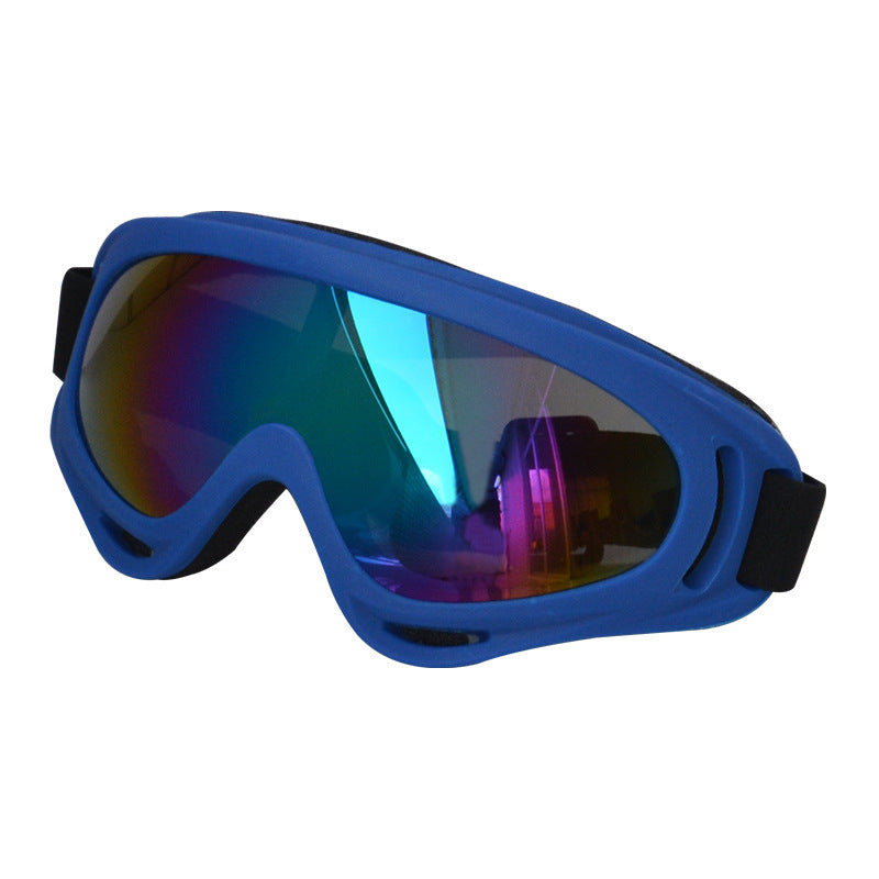 Blue frame dog sunglasses with reflective blue lenses on white background