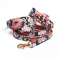 Load image into Gallery viewer, Floral dog collar and matching leash with gold-tone clasp on white background
