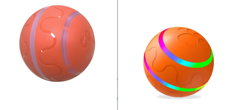 Orange intelligent cat ball toy with yellow paw-shaped remote control showing four buttons