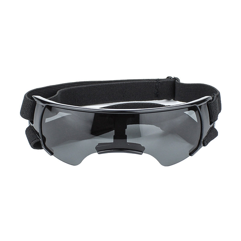 Front view of black UV-protection dog goggles
