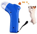 Load image into Gallery viewer, Blue pet treat launcher shooting treats toward excited small dog standing on hind legs
