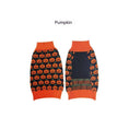 Load image into Gallery viewer, Front and back views of orange and black pumpkin patterned dog sweater
