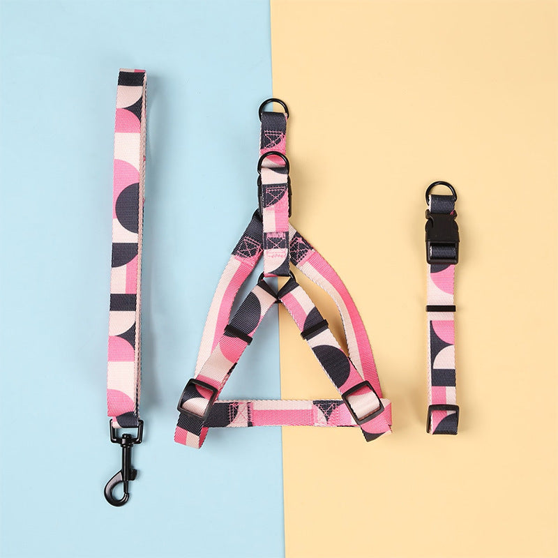 Geometric Print Dog Harness, Collar & Leash Set