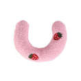 Load image into Gallery viewer, Pink U-shaped plush pet pillow with strawberry embroidered pattern on white background
