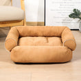 Charger l'image dans la visionneuse de la galerie, Tan velvet pet sofa bed with cushioned sides in stylish indoor setting
