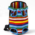 Load image into Gallery viewer, Bright striped portable pet carrier with elastic top and leg openings
