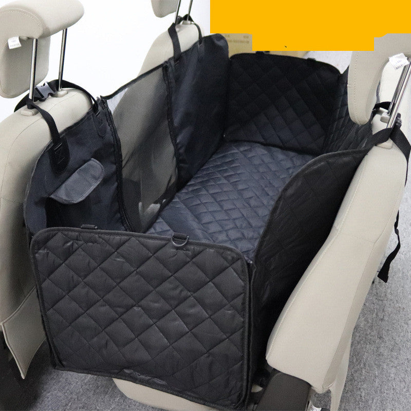 Quilted car pet travel mat fitted on rear seats with protective side walls