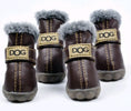 Cargar la imagen en la vista de la galería, Dark brown winter dog boots with gray faux fur lining and contrast stitching
