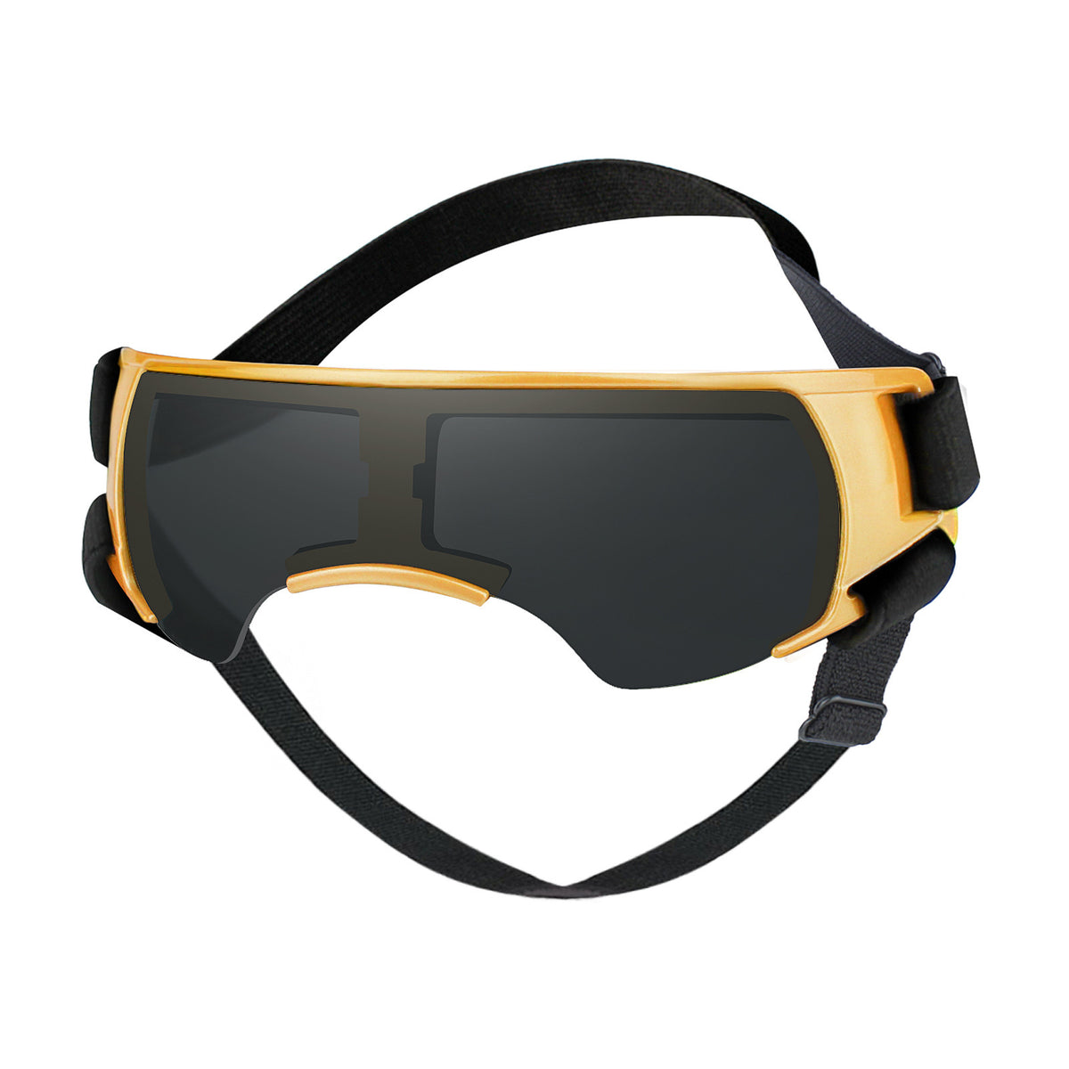 Yellow frame dog goggles with black adjustable strap