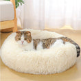 Load image into Gallery viewer, Cat resting comfortably in a cream super soft plush pet bed in living room

