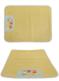 Cargar la imagen en la vista de la galería, Flat yellow woven cooling pet mat with rounded edges and colorful Happy Summer ice cream design patch
