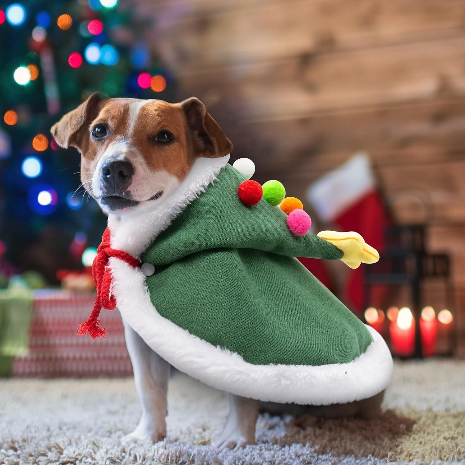 Pet Christmas Tree Cape With Velvet Stars